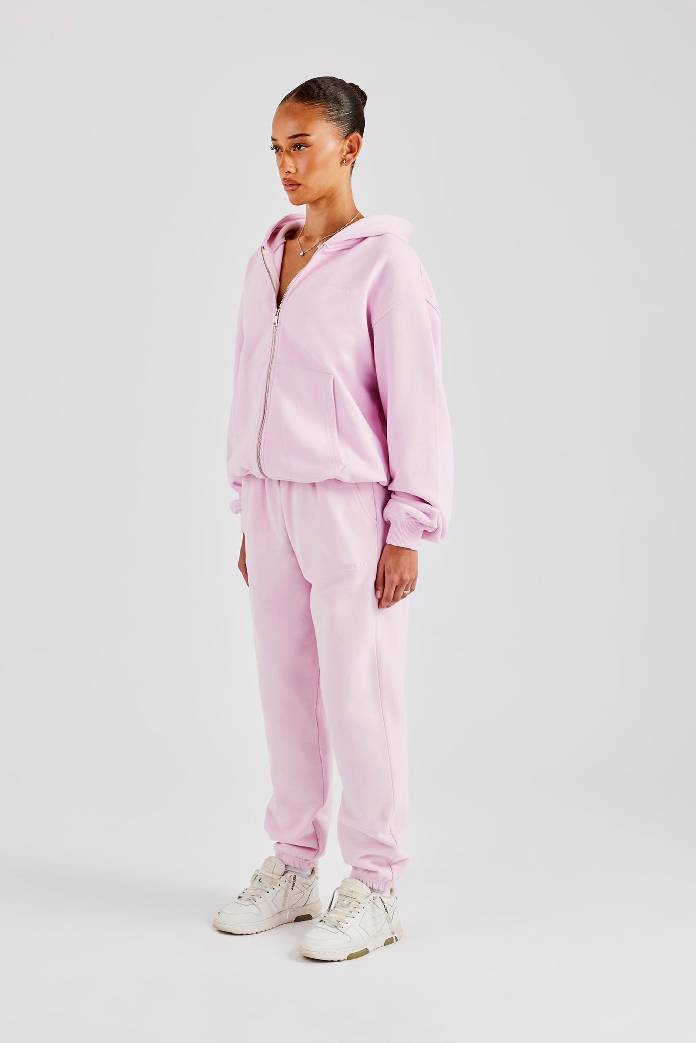 Oversized Zip Through Hoodie & Cuffed Joggers - Pink